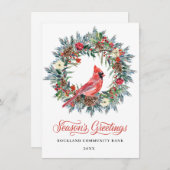 Elegant Pine Kerstmis Wreated Cardinaal Corporate Feestdagenkaart (Voorkant / Achterkant)