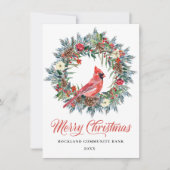 Elegant Pine Kerstmis Wreated Cardinaal Corporate Feestdagenkaart (Voorkant)