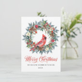 Elegant Pine Kerstmis Wreated Cardinaal Corporate Feestdagenkaart (Staand voorkant)