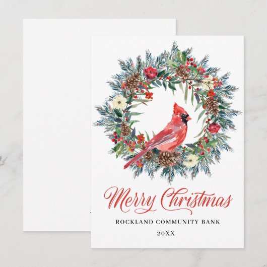 Elegant Pine Kerstmis Wreated Cardinaal Corporate Feestdagenkaart (Voorkant / Achterkant)