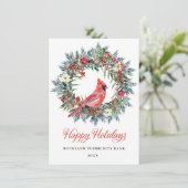 Elegant Pine Kerstmis Wreated Cardinaal Corporate Feestdagenkaart (Staand voorkant)