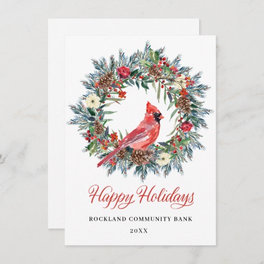 Elegant Pine Kerstmis Wreated Cardinaal Corporate Feestdagenkaart (Voorkant / Achterkant)
