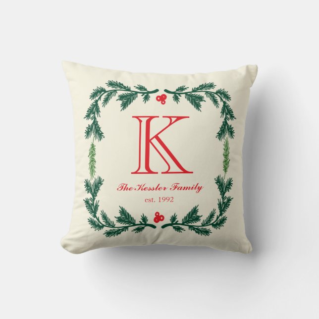 Elegant Pine Monogram Holiday Sierkussen (Voorkant)