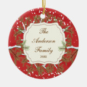 Elegant Pine Tree Branche Dated Family Kerstmis Keramisch Ornament (Voorkant)