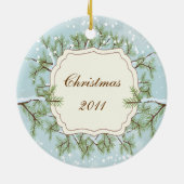 Elegant Pine Tree Branche Dated Family Kerstmis Keramisch Ornament (Achterkant)