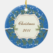 Elegant Pine Tree Branche Dated Family Kerstmis Keramisch Ornament (Achterkant)
