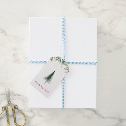 Elegant, Pine Tree Branches, Confetti Cadeaulabel (Met Touw)