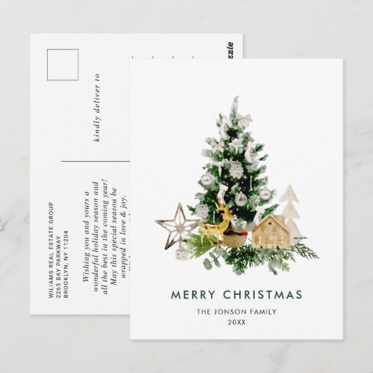 Elegant Pine Tree Christmas Company Vakantie Briefkaart (Voorkant / Achterkant)