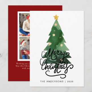 Elegant Pine Tree Christmas Family 2 Photo Holida Feestdagenkaart