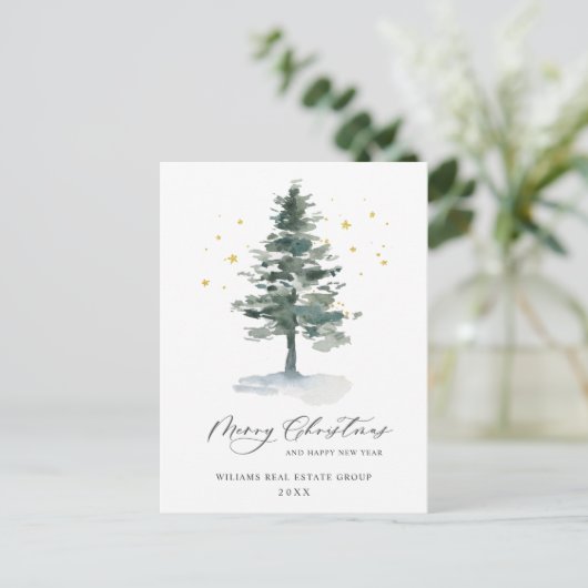 Elegant Pine Tree kerst Corporate Greening Briefkaart (Staand voorkant)