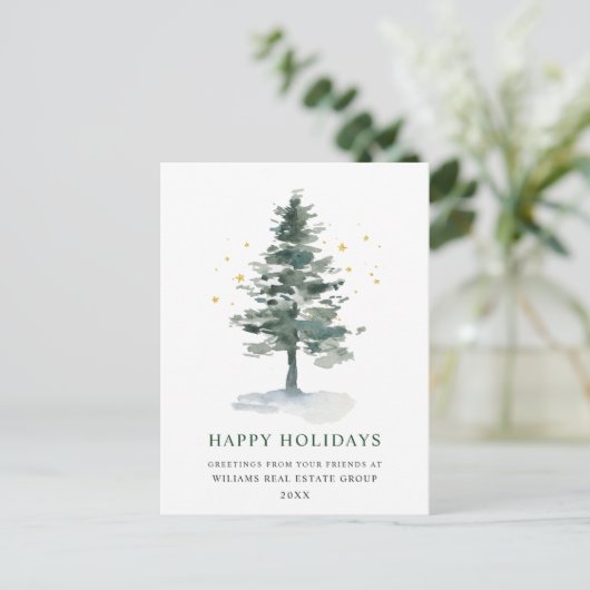 Elegant Pine Tree kerst Corporate Greening Briefkaart (Staand voorkant)