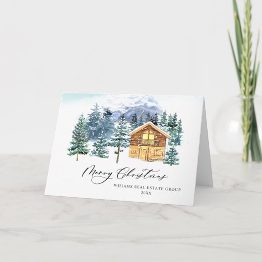 Elegant Pine Tree kerst Corporate Greening Feestdagen Kaart (Voorkant)