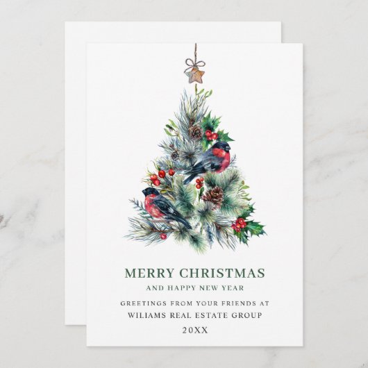 Elegant Pine Tree kerst Corporate Greening Feestdagenkaart (Voorkant / Achterkant)