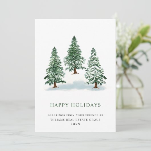 Elegant Pine Tree kerst Corporate Greening Feestdagenkaart (Staand voorkant)