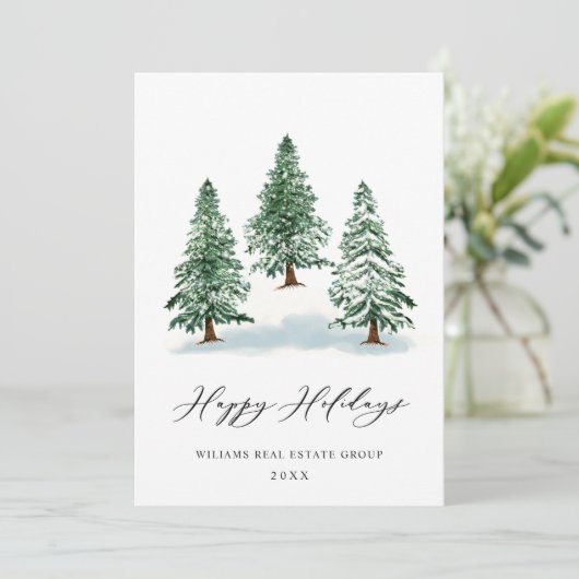 Elegant Pine Tree kerst Corporate Greening Feestdagenkaart (Staand voorkant)