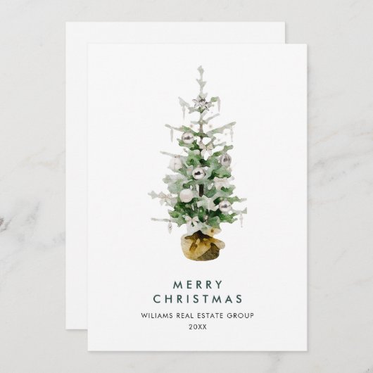 Elegant Pine Tree kerst Corporate Greening Feestdagenkaart (Voorkant / Achterkant)