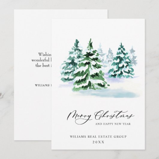 Elegant Pine Tree kerst Corporate Greening Feestdagenkaart (Voorkant / Achterkant)