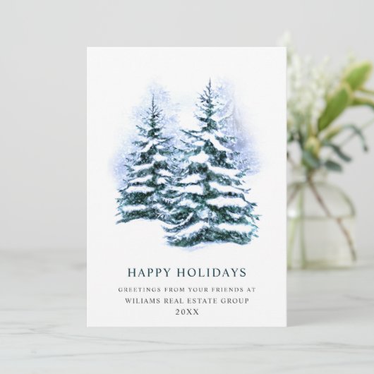 Elegant Pine Tree kerst Corporate Greening Feestdagenkaart (Staand voorkant)