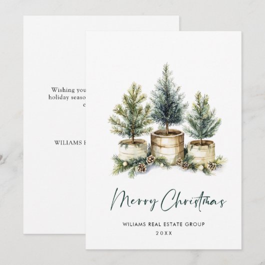 Elegant Pine Tree kerst Corporate Greening Feestdagenkaart (Voorkant / Achterkant)