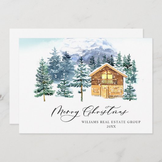 Elegant Pine Tree kerst Corporate Greening Feestdagenkaart (Voorkant / Achterkant)