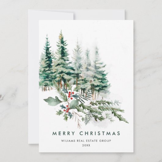 Elegant Pine Tree kerst Corporate Greening Feestdagenkaart (Voorkant)