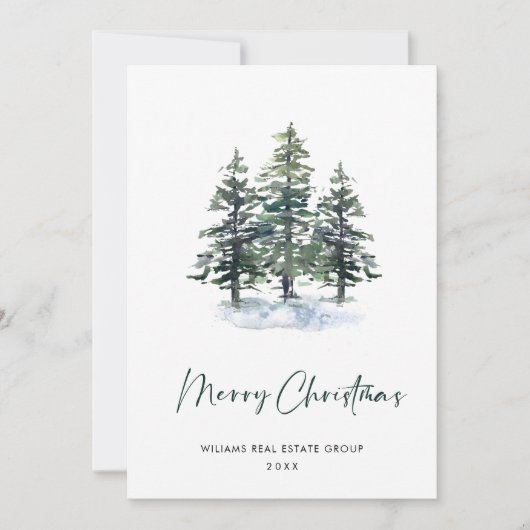 Elegant Pine Tree kerst Corporate Greening Feestdagenkaart (Voorkant)