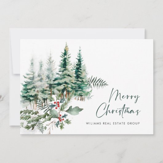 Elegant Pine Tree kerst Corporate Greening Feestdagenkaart (Voorkant)