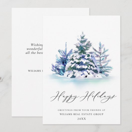 Elegant Pine Tree kerst Corporate Greening Feestdagenkaart (Voorkant / Achterkant)