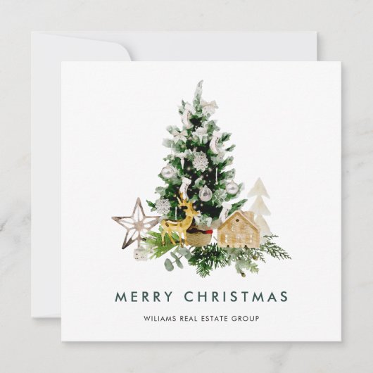 Elegant Pine Tree kerst Corporate Greening Feestdagenkaart (Voorkant)