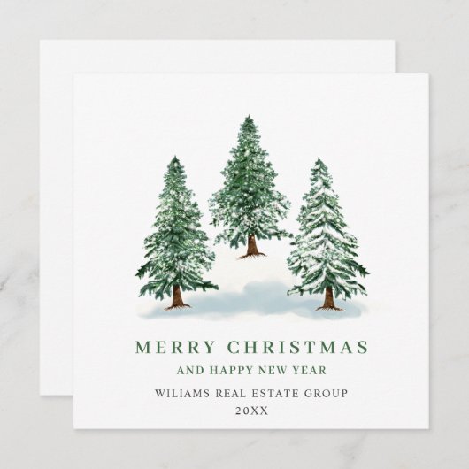 Elegant Pine Tree kerst Corporate Greening Feestdagenkaart (Voorkant / Achterkant)