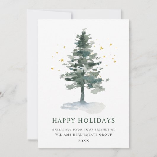 Elegant Pine Tree kerst Corporate Greening Feestdagenkaart (Voorkant)