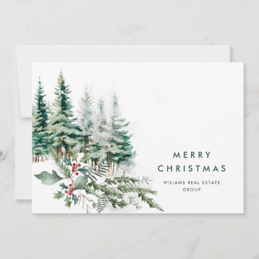 Elegant Pine Tree kerst Corporate Greening Feestdagenkaart (Voorkant)