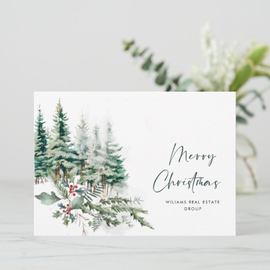 Elegant Pine Tree kerst Corporate Greening Feestdagenkaart (Staand voorkant)
