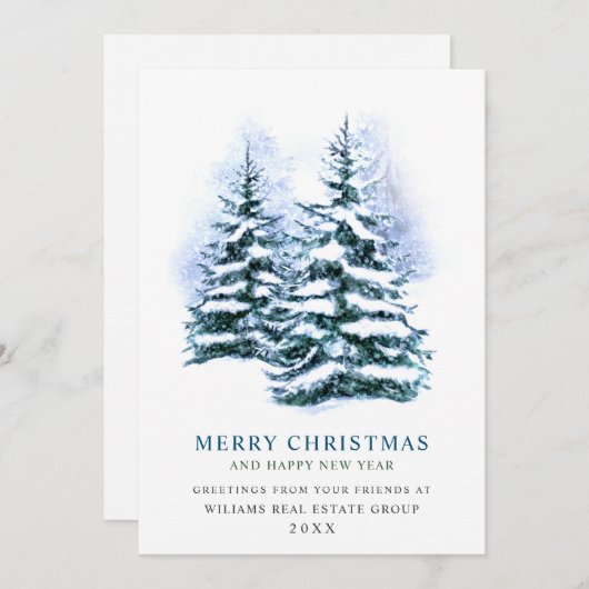 Elegant Pine Tree kerst Corporate Greening Feestdagenkaart (Voorkant / Achterkant)