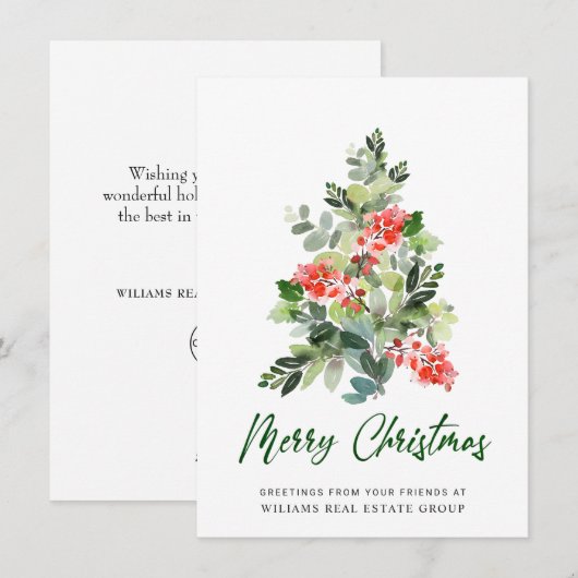 Elegant Pine Tree kerst Corporate Greening Feestdagenkaart (Voorkant / Achterkant)