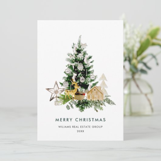 Elegant Pine Tree kerst Corporate Greening Feestdagenkaart (Staand voorkant)