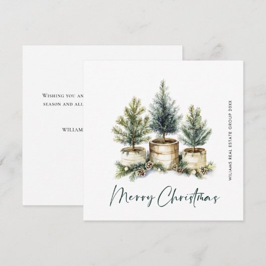 Elegant Pine Tree kerst Corporate Greening Feestdagenkaart (Voorkant / Achterkant)