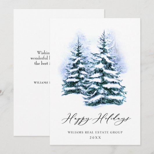 Elegant Pine Tree kerst Corporate Greening Feestdagenkaart (Voorkant / Achterkant)
