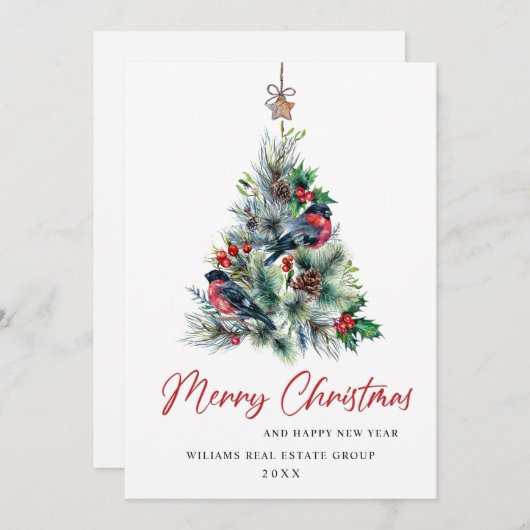 Elegant Pine Tree kerst Corporate Greening Feestdagenkaart (Voorkant / Achterkant)