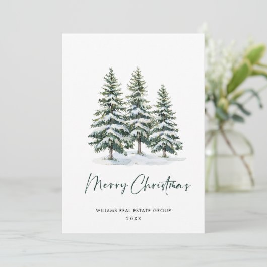 Elegant Pine Tree kerst Corporate Greening Feestdagenkaart (Staand voorkant)