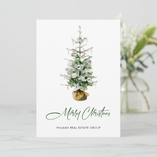 Elegant Pine Tree kerst Corporate Greening Feestdagenkaart (Staand voorkant)