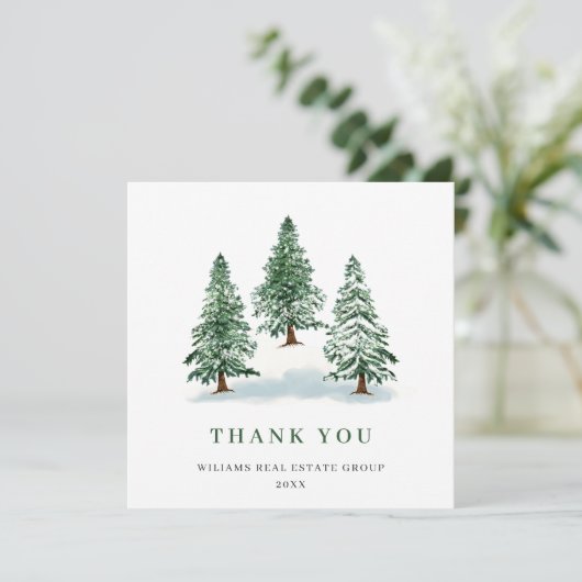 Elegant Pine Tree kerst Corporate Holiday Bedankkaart (Staand voorkant)