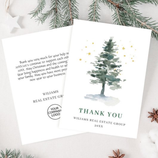 Elegant Pine Tree kerst Corporate Holiday Bedankkaart