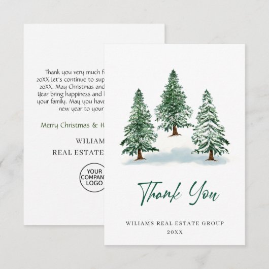 Elegant Pine Tree kerst Corporate Holiday Bedankkaart (Voorkant / Achterkant)