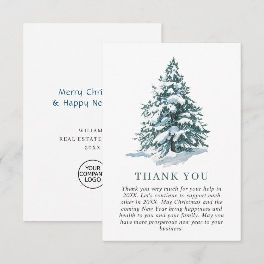Elegant Pine Tree kerst Corporate Holiday Bedankkaart (Voorkant / Achterkant)