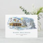 Elegant Pine Tree kerstgroet Foto Feestdagenkaart (Staand voorkant)