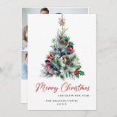Elegant Pine Tree Kerstmis 3 FOTO Greep Feestdagenkaart (Voorkant / Achterkant)