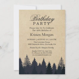 Elegant Pine Tree Kraft Birthday Party Invitation Kaart