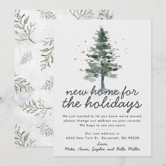 Elegant Pine Tree New Home voor de Feestdagen die  Aankondiging (Voorkant / Achterkant)