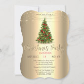 Elegant Pine Tree, String Lights Gold Kerstmis Kaart (Voorkant)